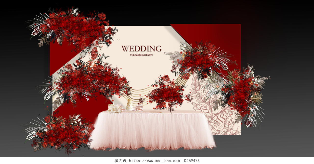 红白色红色婚礼高端布置婚礼效果图